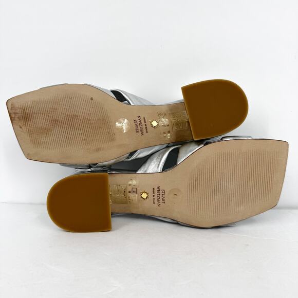 Stuart Women’s Sofia 45 Slide High Heels Size 6 Silver Leather Bow NIB - Picture 12 of 14